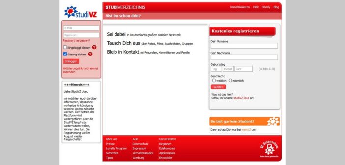 Auf StudiVZ waren viele Studenten aktiv. (Foto: Screenshot StudiVZ, archive.org)